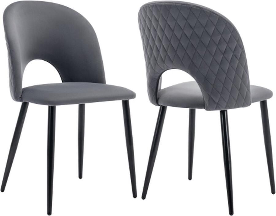 Gotagee Eetkamerstoel 2 stuks gestoffeerde stoel Fluweel Grijs met rugleuning Verstelbare voeten