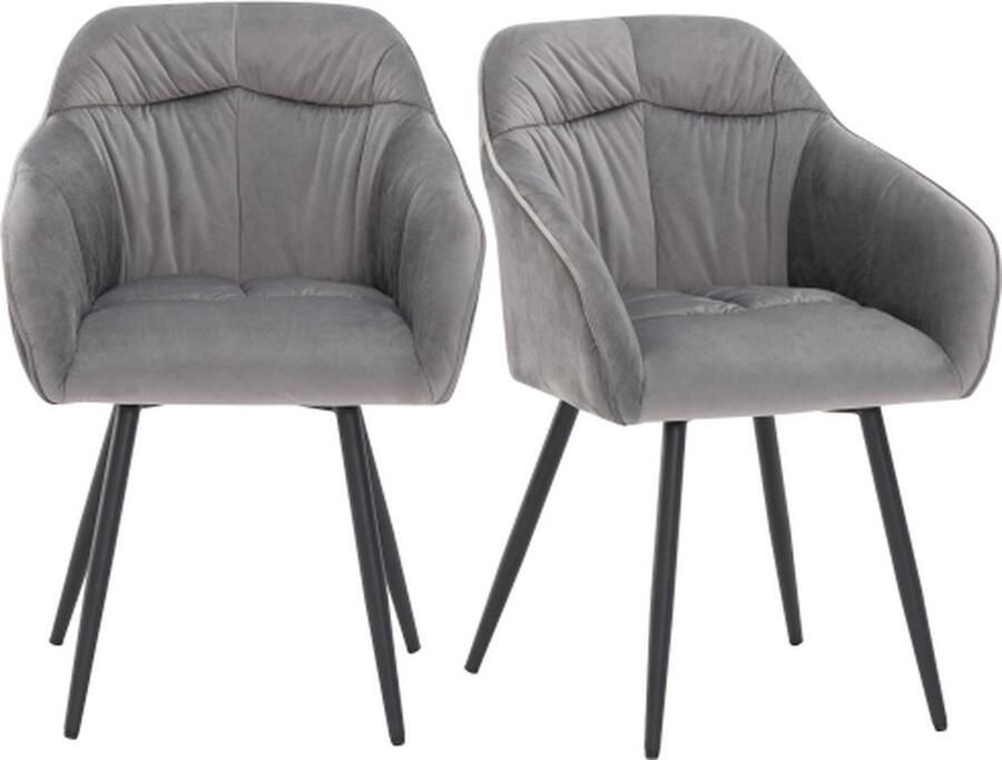 Gotagee Eetkamerstoel 2 stuks Gestoffeerde stoel Woonkamerstoelen Keukenstoel met metalen poten Fluweel Grijs Verstelbare voorpoten