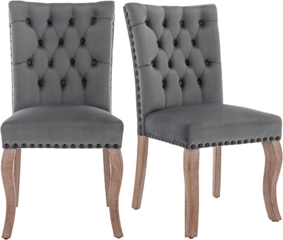 Gotagee Eetkamerstoel 2 stuks Keukenstoel Gestoffeerde stoel Grijs Fluweel Woonkamerstoel Poten Gemaakt van massief hout