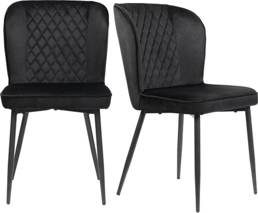 Gotagee Eetkamerstoel (2 stuks) Zwart Fluwelen Gestoffeerde stoel met rugleuning Metalen frame