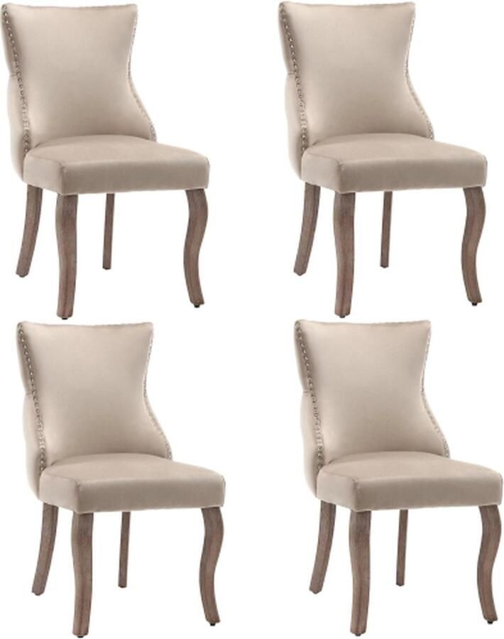 Gotagee Eetkamerstoel 4 stuks Woonkamerstoel Beige fluwelen stoel Deksel van gebogen Poten van massief hout