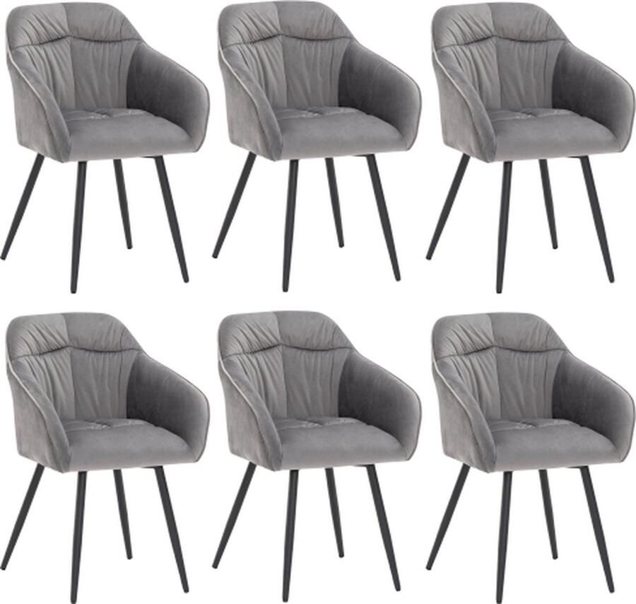 Gotagee Eetkamerstoel 6 stuks Gestoffeerde stoel Woonkamerstoelen Keukenstoel met metalen poten Fluweel Grijs Verstelbare voorpoten