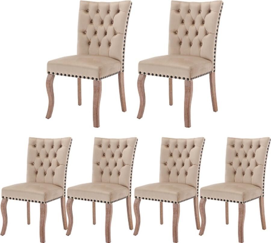Gotagee Eetkamerstoel 6 stuks Keukenstoel Gestoffeerde stoel Licht Kameel Fluweel Woonkamerstoel Poten Gemaakt van massief hout