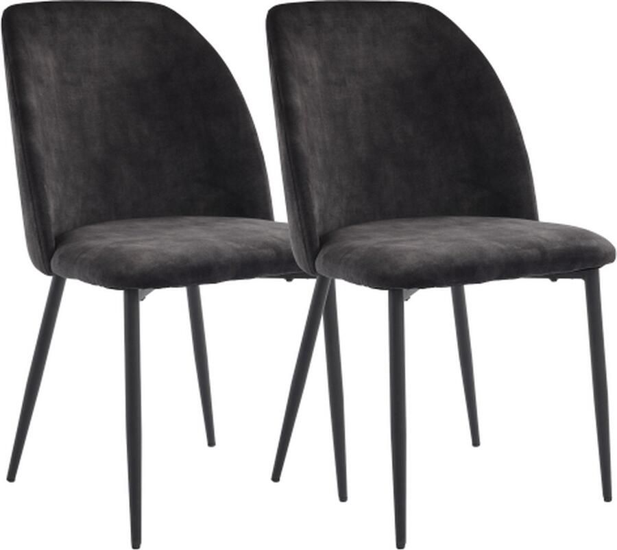 Gotagee Eetkamerstoelen (2 stuks) met rugleuning Keukenstoel Eetkamerstoel Donkergrijs fluweel Ergonomische stoel Woonkamerstoel Metalen stoelpoten