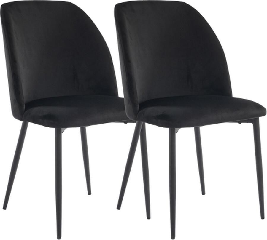 Gotagee Eetkamerstoelen (2 stuks) met rugleuning Keukenstoel Eetkamerstoel Zwarte fluwelen ergonomische stoel Woonkamerstoel Metalen stoelpoten