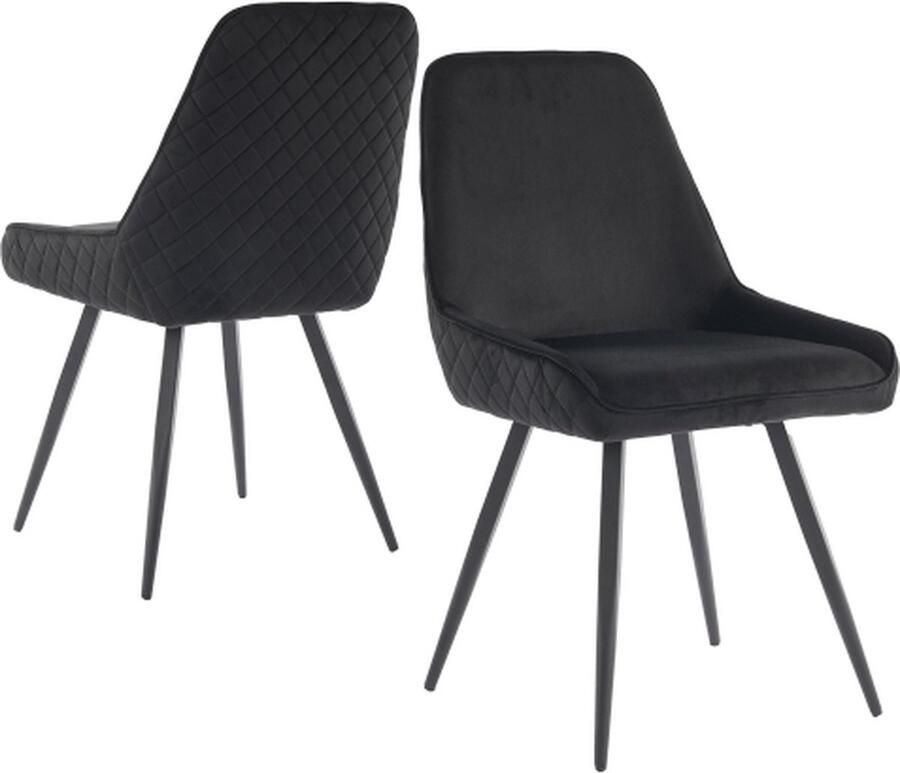 Gotagee Eetkamerstoelen (2 stuks) met rugleuning Keukenstoel Zwarte fluwelen eetkamerstoel Woonkamerstoel Ergonomische stoel Metalen stoelpoten