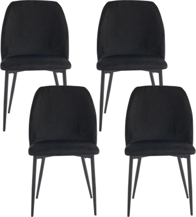 Gotagee Eetkamerstoelen (4 stuks) met rugleuning Keukenstoel Eetkamerstoel Zwarte fluwelen ergonomische stoel Woonkamerstoel Metalen stoelpoten
