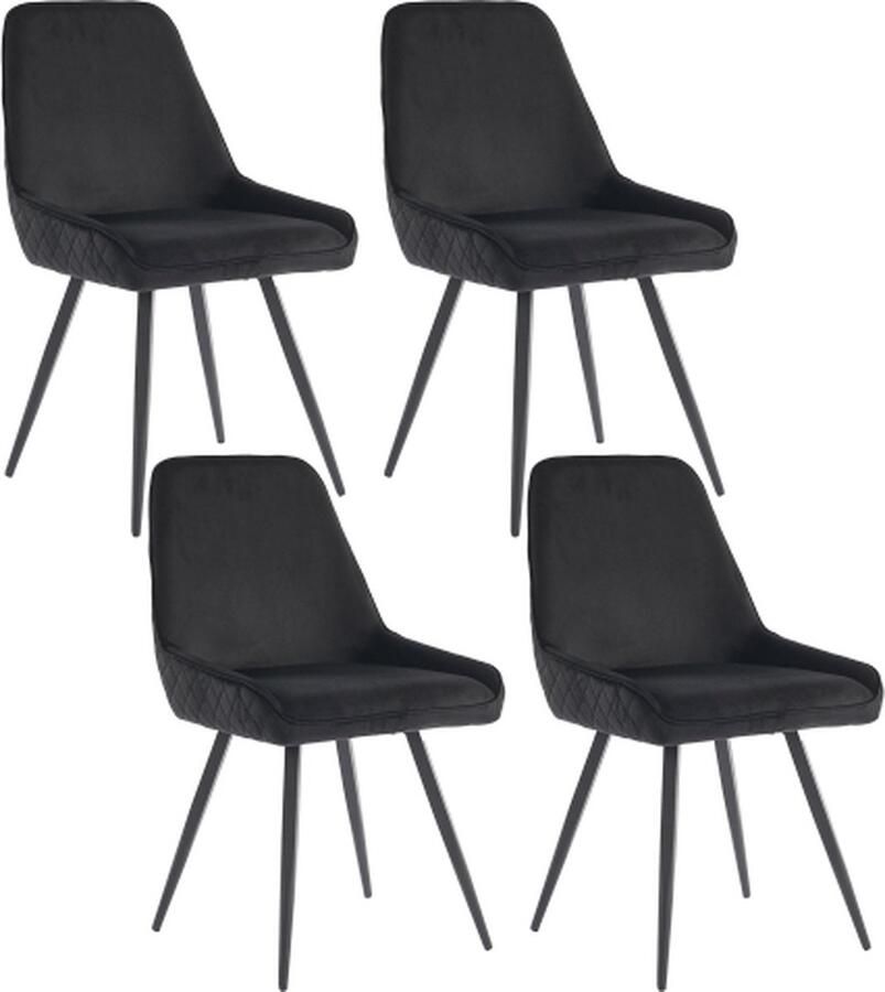 Gotagee Eetkamerstoelen (4 stuks) met rugleuning Keukenstoel Zwarte fluwelen eetkamerstoel Woonkamerstoel Ergonomische stoel Metalen stoelpoten