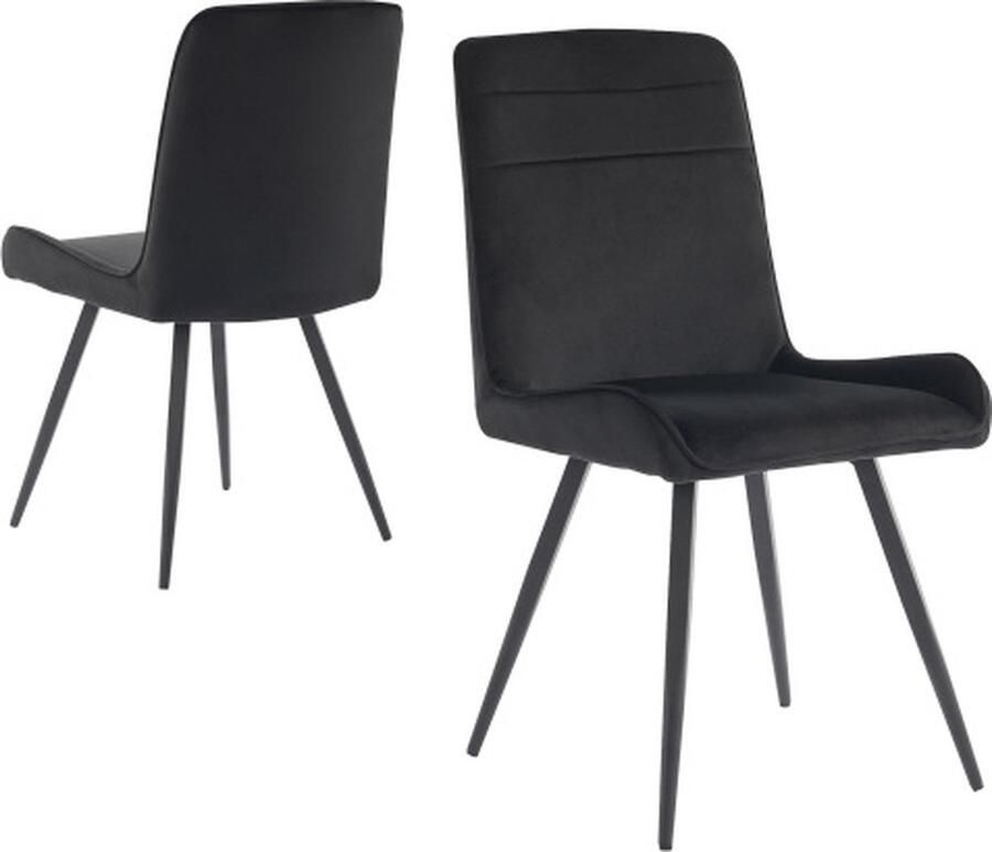 Gotagee Eetkamerstoelen met rugleuning (2 stuks) Zwarte keukenstoel Woonkamerstoel Eettafelstoel Technische stof Ergonomische stoel Metalen stoelpoten
