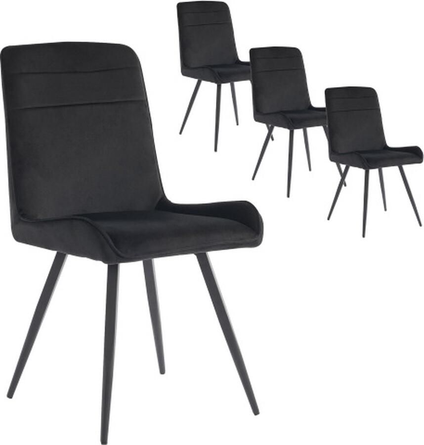 Gotagee Eetkamerstoelen met rugleuning (4 stuks) Zwarte keukenstoel Woonkamerstoel Eettafelstoel Technische stof Ergonomische stoel Metalen stoelpoten