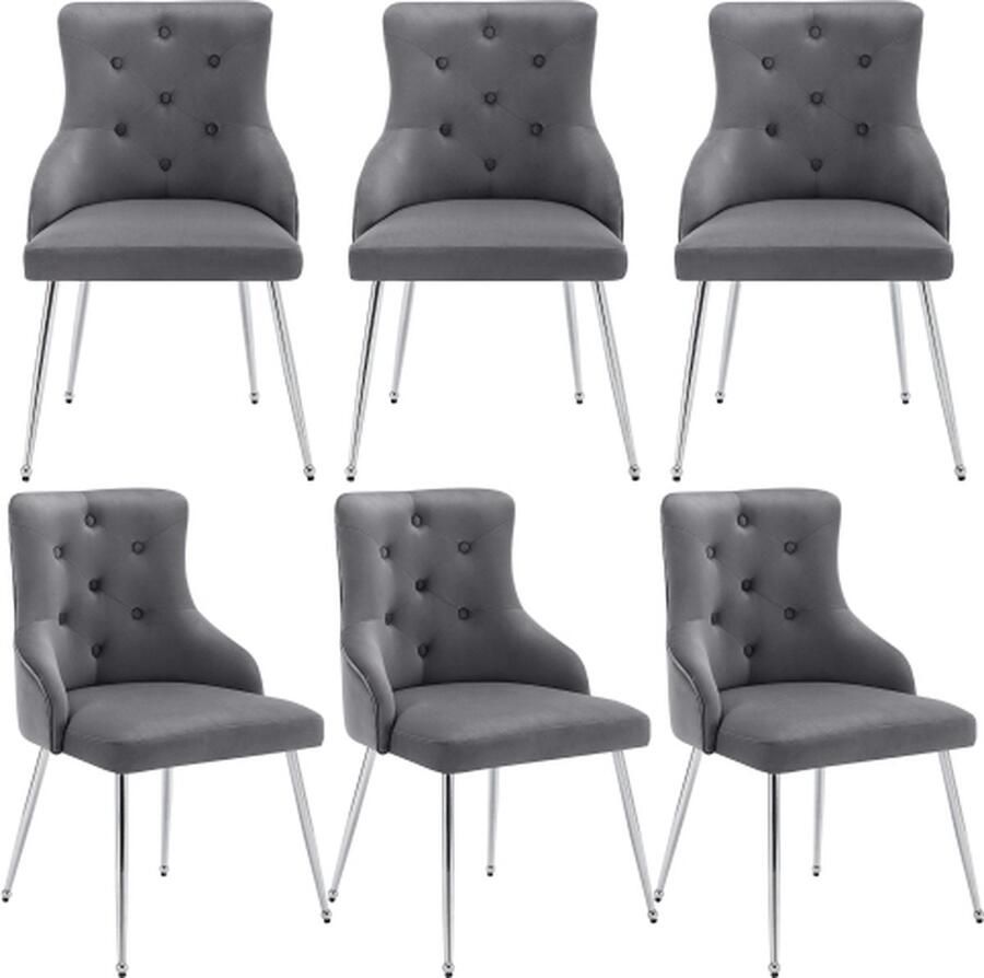 Gotagee Eetkamerstoelset van 6 Gestoffeerde fauteuil Lounge stoel Grijs Woonkamer stoel Slaapkamer stoel