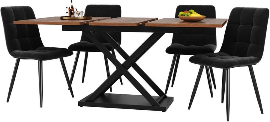 Gotagee Eettafel en eetstoelen set (5-delig) 160x80 cm eettafel met 4 eetstoelen Moderne keuken en woonkamer tafel en stoelen set met Houtkleur tafelblad
