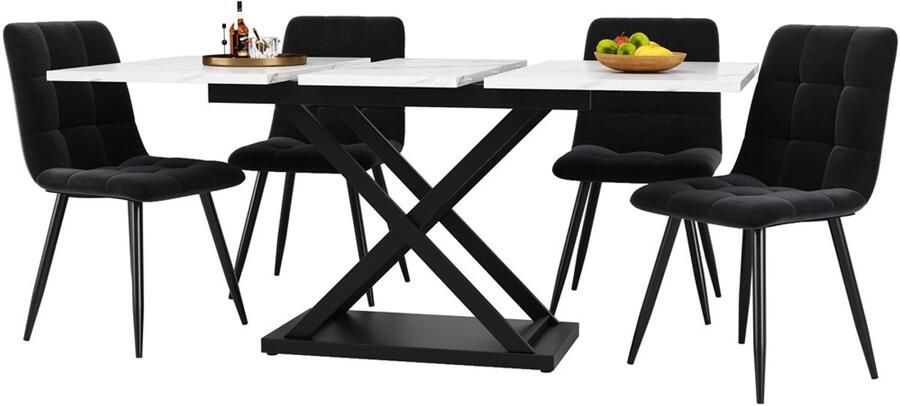 Gotagee Eettafel en eetstoelen set (5-delig) 160x80 cm eettafel met 4 eetstoelen Moderne keuken en woonkamer tafel en stoelen set met wit tafelblad