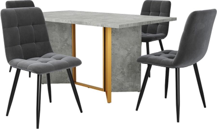 Gotagee Eettafelset (5 stuks) cementkleurige eettafel met 4 eetkamerstoelen eettafel met metalen poten geschikt voor eetkamer en woonkamer