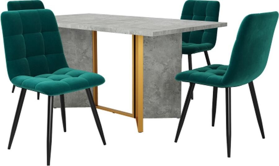 Gotagee Eettafelset (5 stuks) cementkleurige eettafel met 4 eetkamerstoelen eettafel met metalen poten geschikt voor eetkamer en woonkamer