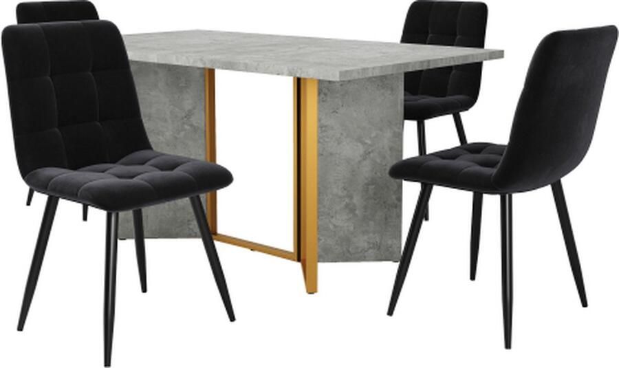Gotagee Eettafelset (5 stuks) cementkleurige eettafel met 4 eetkamerstoelen eettafel met metalen poten geschikt voor eetkamer en woonkamer