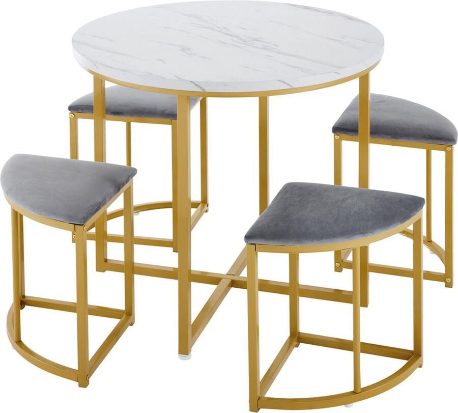 Gotagee eettafelset tafel en stoelenset (5-delige set) ronde eettafel met 4 stoelen