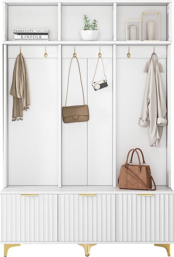GOTAGEE Multifunctionele kledingkastset van 192 cm hoog met schoenenbank laden kledinghaken modern design met hydraulische scharnieren en praktische opbergruimte - Foto 2