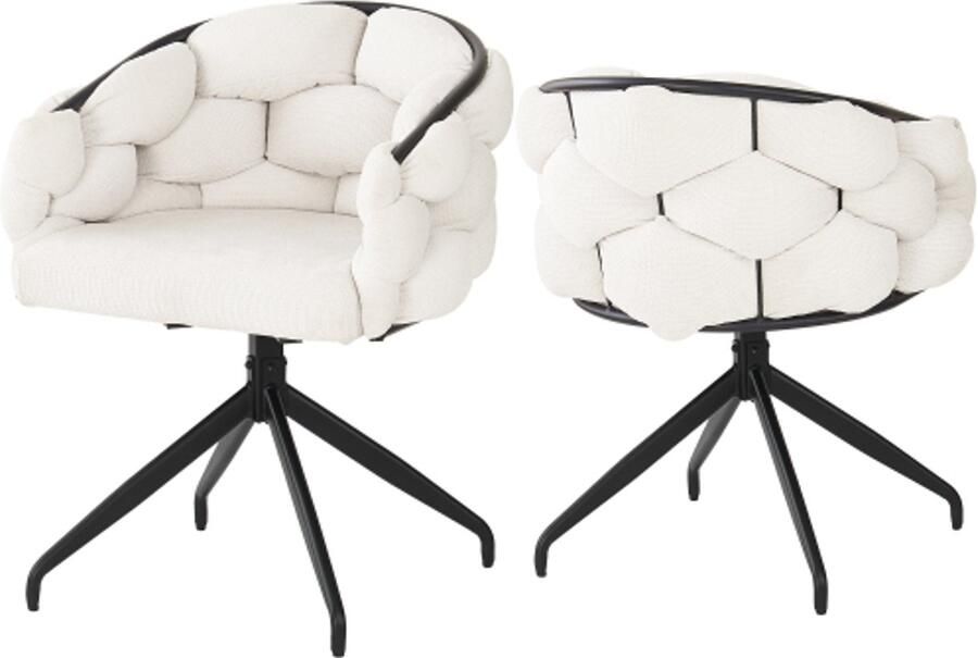 Gotagee Fluwelen stoelen (2 stuks) draaistoel 360° draaibaar woonkamerstoelen eetkamerstoelen make-up stoelen met rugleuning ergonomische stoel bubble stoelen beige