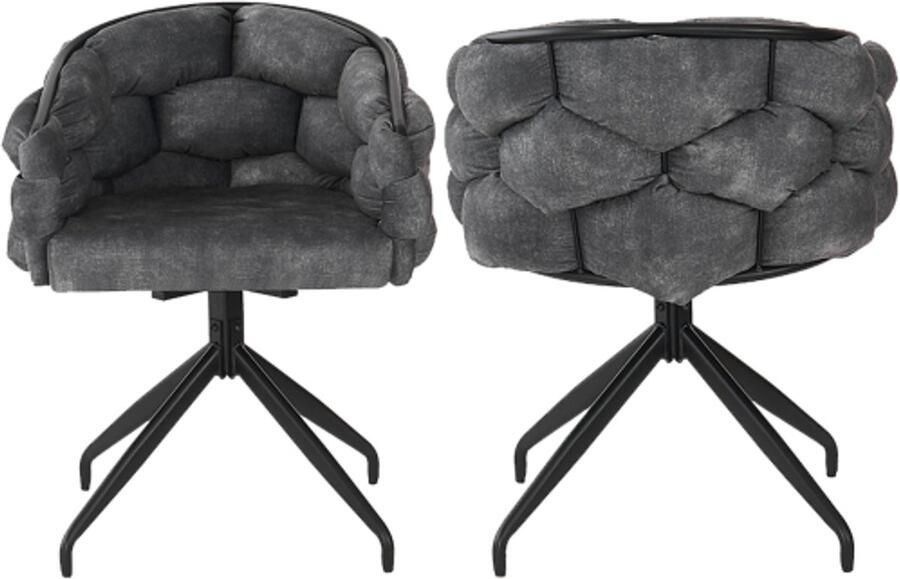 Gotagee Fluwelen stoelen (2 stuks) draaistoel 360° draaibaar woonkamerstoelen eetkamerstoelen make-up stoelen met rugleuning ergonomische stoel bubble stoelen grijs