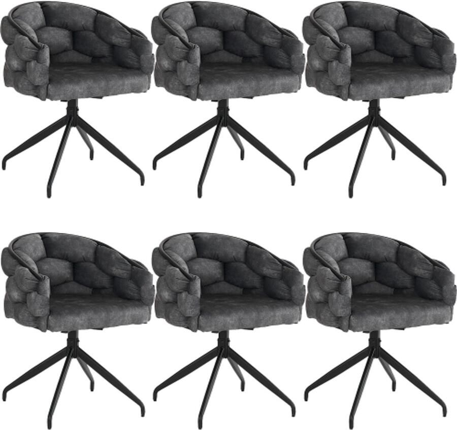 Gotagee Fluwelen stoelen (6 stuks) draaistoel 360° draaibaar woonkamerstoelen eetkamerstoelen make-up stoelen met rugleuning ergonomische stoel bubble stoelen grijs