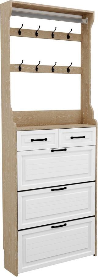 Gotagee Garderoberek Witte eikenhouten schoenenkast met hanger 3 deuren 2 laden