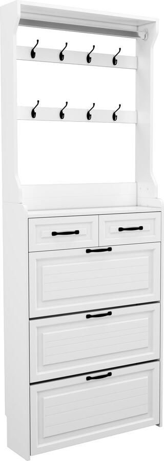 Gotagee Garderoberek Witte schoenenkast met hanger 3 deuren 2 laden