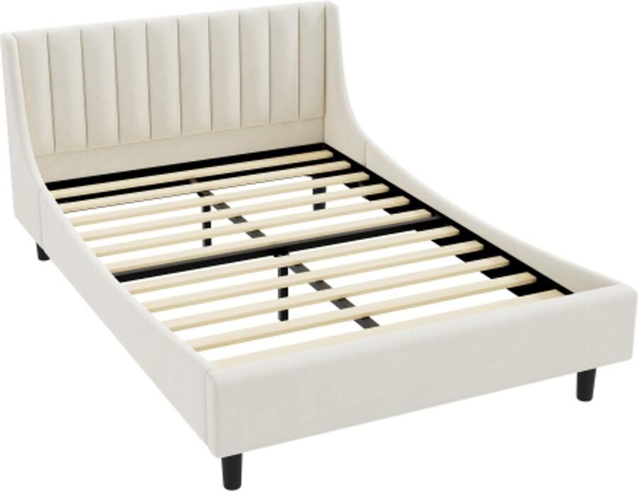 Gotagee Gestoffeerd bed 140 x 200 cm bed met lattenbodem (zonder matras) fluweel minimalistisch beige
