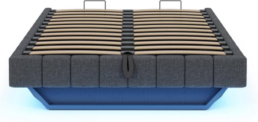 Gotagee Gestoffeerd bed 160x200 cm hydraulisch zwevend bedframe met opbergruimte multifunctioneel gestoffeerd bed zonder hoofdbord met LED-verlichting linnen grijs