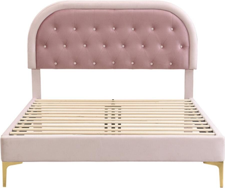 Gotagee Gestoffeerd bed 140x200cm bed met lattenbodem (zonder matras) bed met metalen poten gebogen hoofdeinde fluweel
