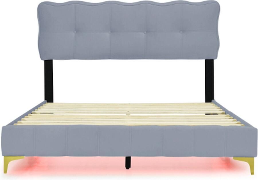 Gotagee Gestoffeerd bed 140x200cm Jeugdbed (zonder matras) met LED Grijs Fluweel