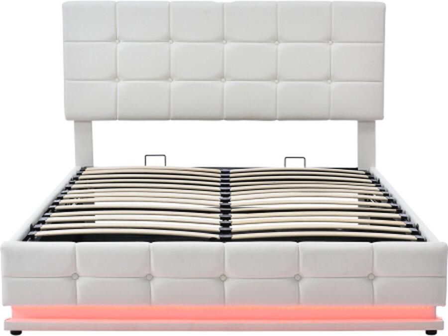 Gotagee Gestoffeerd bed 140x200cm Jeugdbed (zonder matras) met LED Kunstleer Tweepersoonsbed Wit