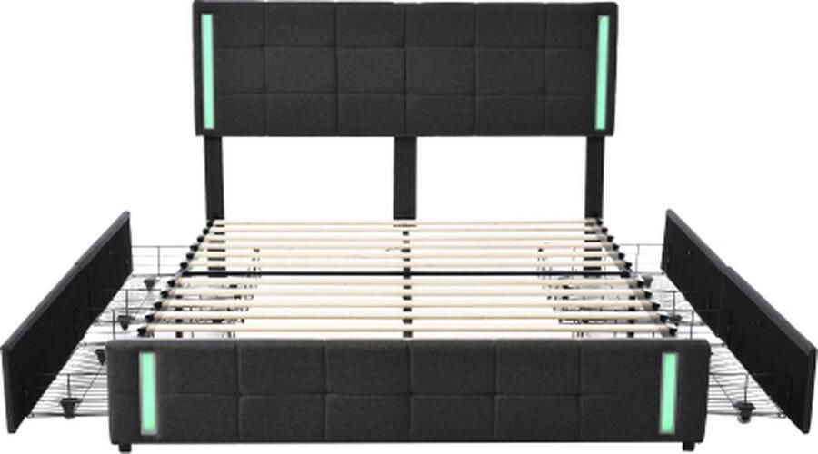 Gotagee Gestoffeerd bed 140x200cm Jeugdbed Zonder matras met LED Linnen Grijs