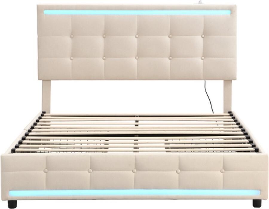 Gotagee Gestoffeerd bed 140x200cm Opbergbed (zonder matras) met LED Beige
