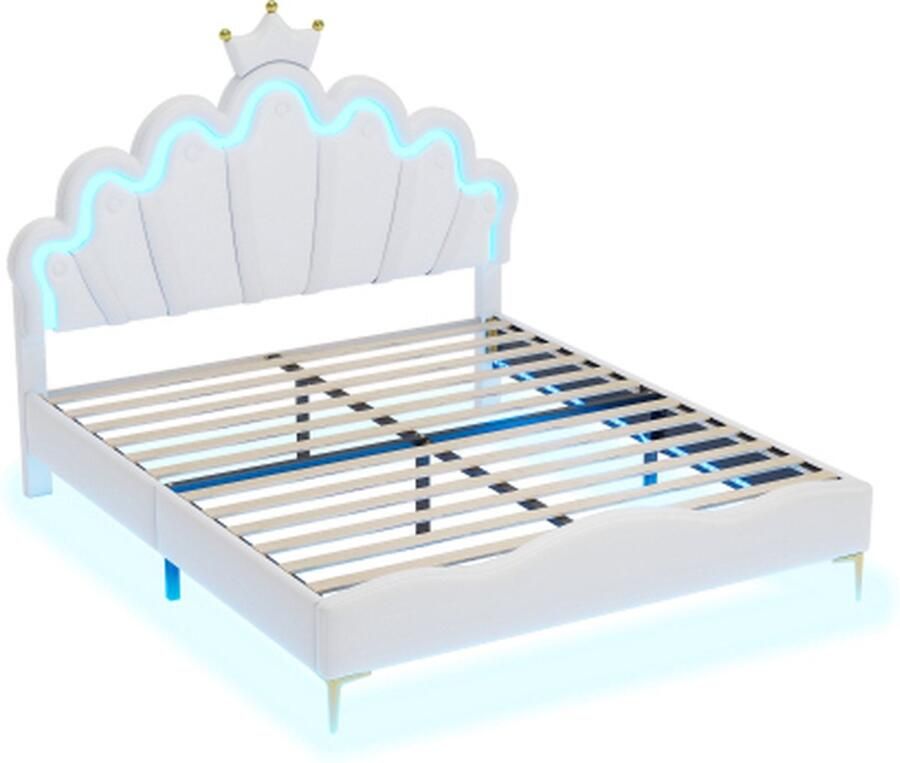 Gotagee Gestoffeerd bed 140x200cm Plat bed (Zonder matras) Met LED Wit PU Tweepersoonsbed