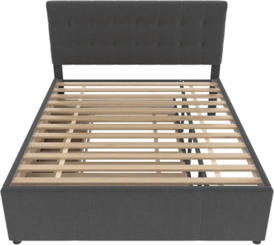 Gotagee Gestoffeerd bed 140x200cm tweepersoonsbed familiebed tweepersoonsbed met drie lades uitschuifbaar bed verstelbaar hoofdeinde zonder matras grijs