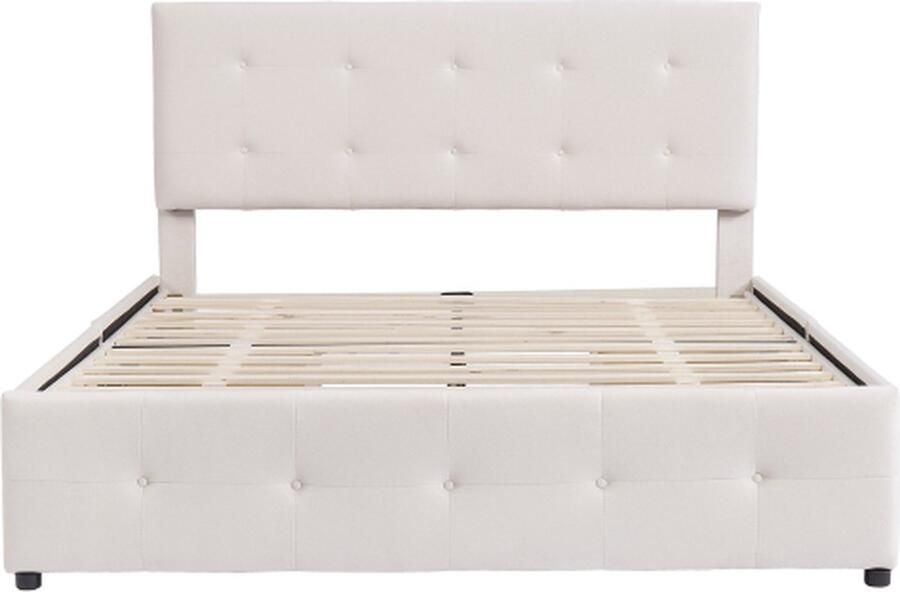 Gotagee Gestoffeerd bed 140x200cm Tweepersoonsbed (zonder matras) Fluweel Beige
