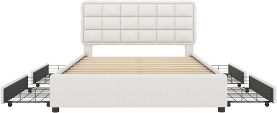 Gotagee Gestoffeerd bed 140x200cm tweepersoonsbed (zonder matras) linnengrijs jeugdbed logeerbed volwassen bed met vier lades met lattenbodem