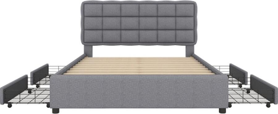 Gotagee Gestoffeerd bed 140x200cm tweepersoonsbed (zonder matras) linnengrijs jeugdbed logeerbed volwassen bed met vier lades met lattenbodem