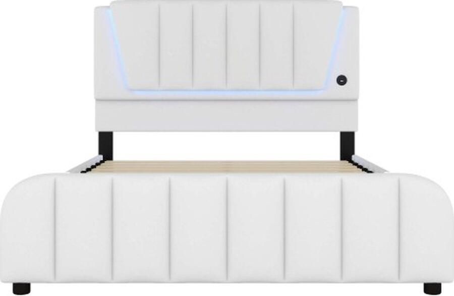 Gotagee Gestoffeerd bed 140x200cm (zonder matras) Tweepersoonsbed Jeugdbed Logeerbed Met LED-sfeerverlichting Met lades en verstelbaar hoofdeinde linnen