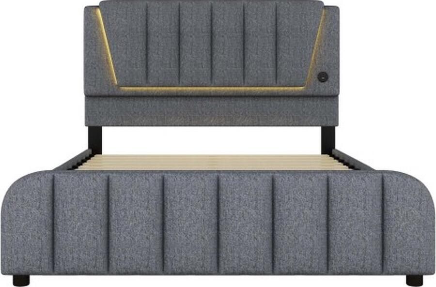 Gotagee Gestoffeerd bed 140x200cm (zonder matras) Tweepersoonsbed Jeugdbed Logeerbed Met LED-sfeerverlichting Met lades en verstelbaar hoofdeinde linnen