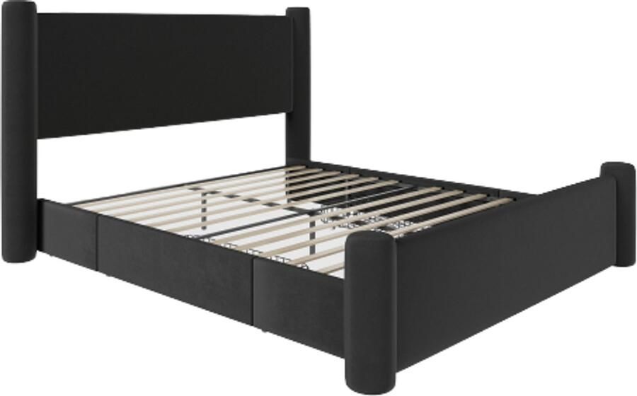 Gotagee gestoffeerd bed 160x200 cm bedframe 3D-kolomdesign dik gewatteerd hoofdeinde 2 opberglades en geïntegreerde USB-poorten zwart