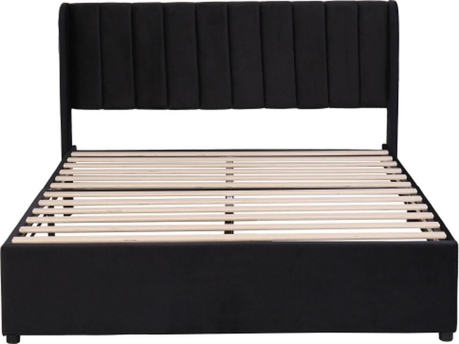 Gotagee Gestoffeerd bed 160x200cm Opbergbed (zonder matras) Fluweel Zwart