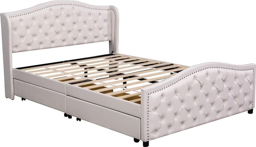 Gotagee Gestoffeerd bed 160x200cm tweepersoonsbed met lades hoog hoofdeinde opbergbed van PU vlak bed