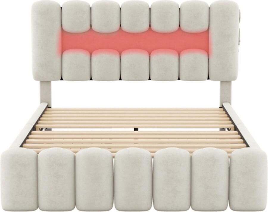 Gotagee Gestoffeerd bed 160x200cm tweepersoonsbed (zonder matras) jeugdbed fluweel met 4 lades met LED-lichtbalk met USB en stereo-installatie