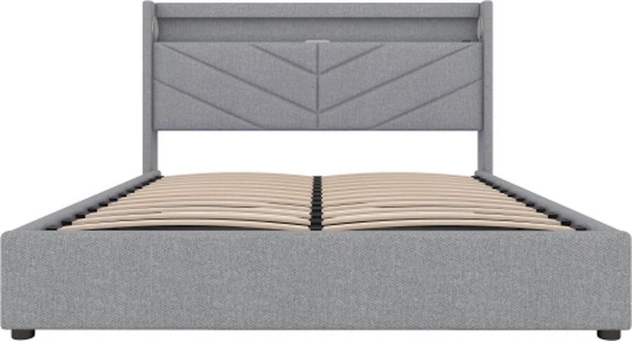 Gotagee Gestoffeerd bed 160x200cm tweepersoonsbed (zonder matras) Linnen Sfeerverlichting met afstandsbediening met hydrauliek Met USB en stereo-installatie
