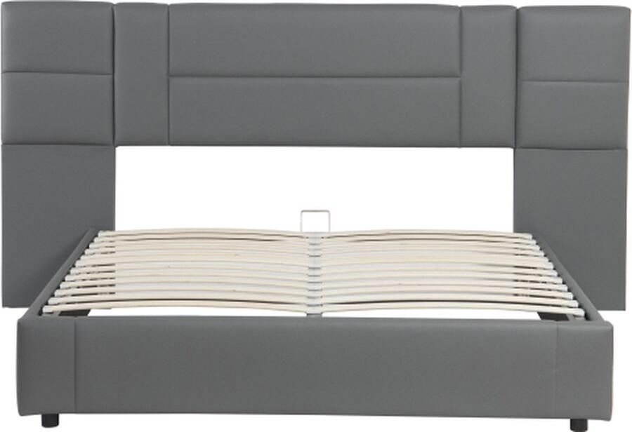 Gotagee Gestoffeerd bed 160x200cm tweepersoonsbed (zonder matras) opbergbed hydraulisch bed volwassen bed jeugd bed met LED verlichting grijs PU