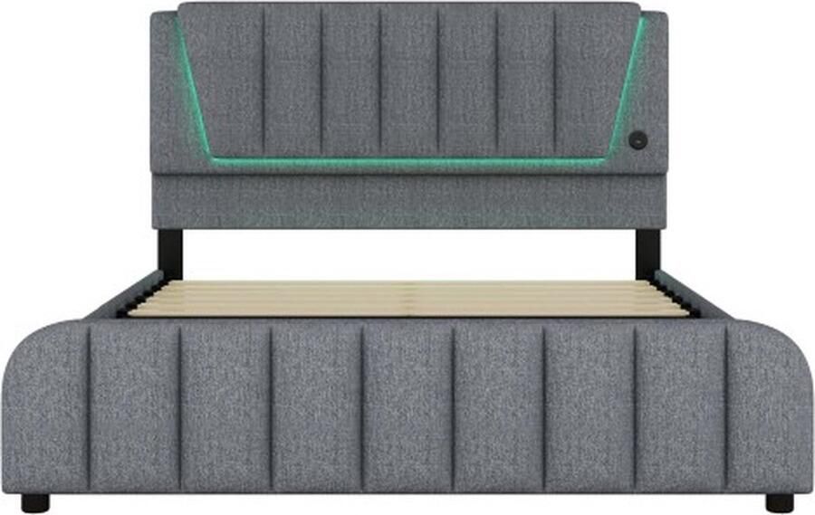Gotagee Gestoffeerd bed 160x200cm (zonder matras) Tweepersoonsbed Jeugdbed Logeerbed Met LED-sfeerverlichting Met lades en verstelbaar hoofdeinde linnen