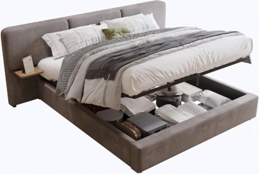 Gotagee Gestoffeerd bed 180 x 200 cm hydraulisch bed tweepersoonsbed uitklapbare hoofdeinde-elementen met opbergruimte houten lattenbodem geschikt voor volwassenen en tieners fluweel grijs