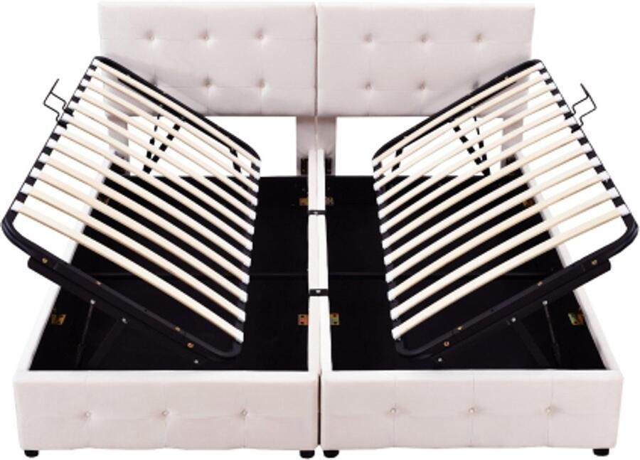 Gotagee Gestoffeerd bed 180x200 cm hydraulisch opbergbed hoog bedstee multifunctioneel tweepersoonsbed huidvriendelijke fluwelen stof beige